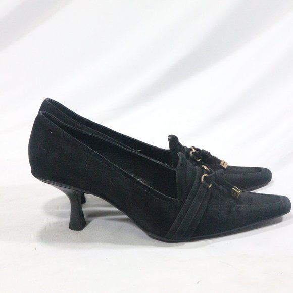 STEVEN Black Suede Bow Front Point Toe Heels - Picture 4 of 8